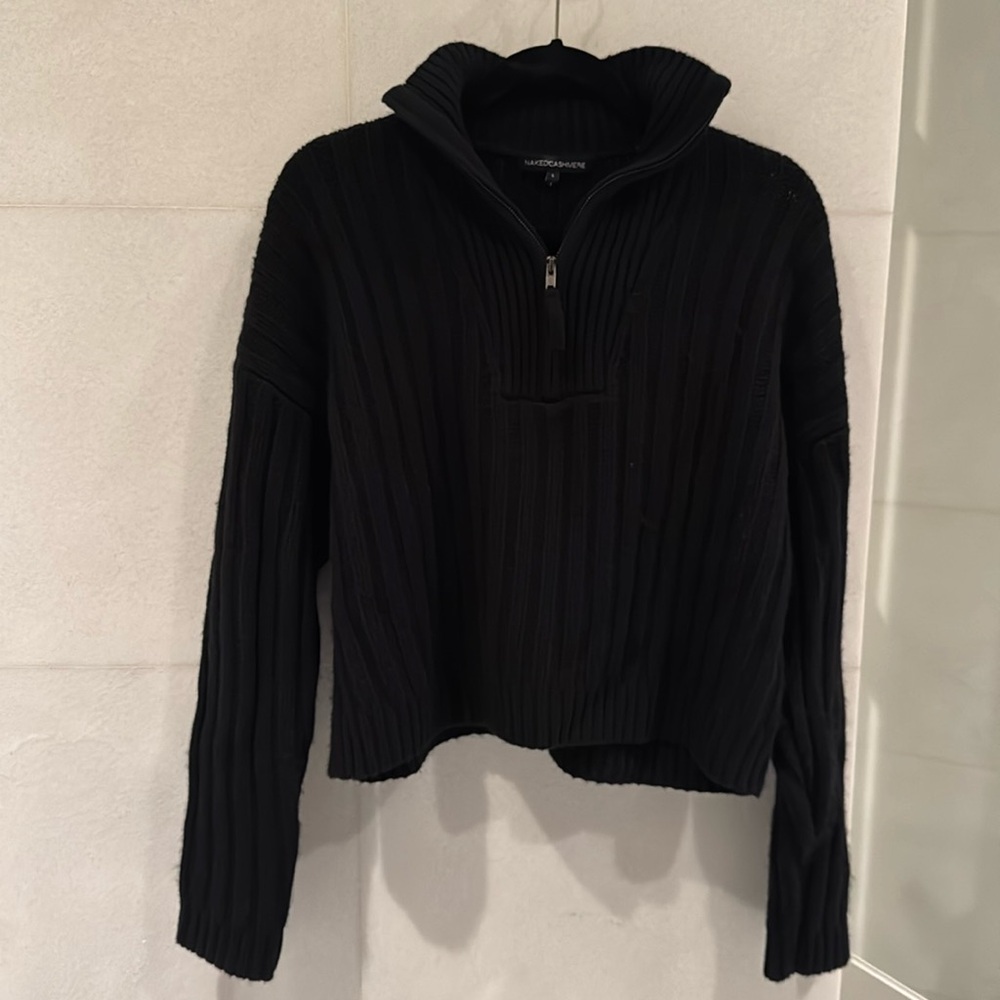 Naked Cashmere Rib Quarter Zip Pullover Sweater Black -Large